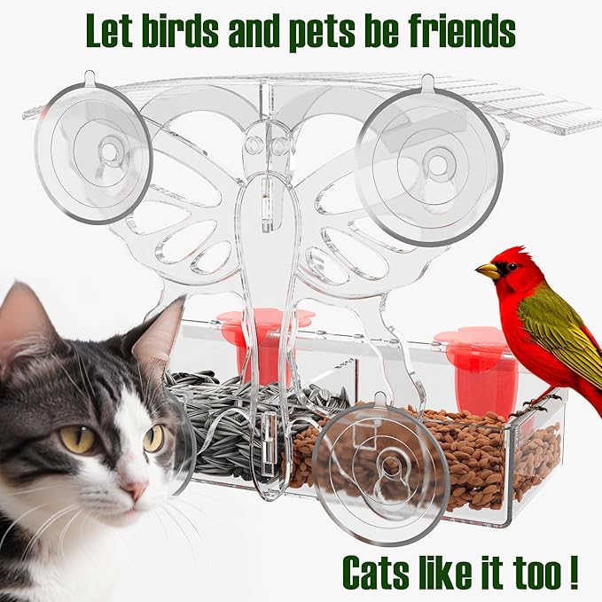 Clear Window Bird feeders with Strong Suction Cups,Butterfly-Shaped Acrylic Window Mount Bird Water feeders for Outdoors Squirrel Proof,Window Bird feeders for Viewing Cats House Gift,Garden Decor;