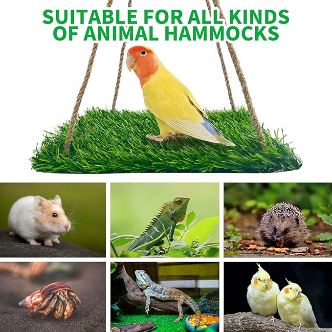 FlidRunest Large Bird Swing Toy, Bird Grass Mat Hammock Swing with Hooks, Parrot Climbing Foraging Toy for Cockatoo,Parakeets,Budgie,Sun Conure, Small to Medium 15.7x7.8 Inches