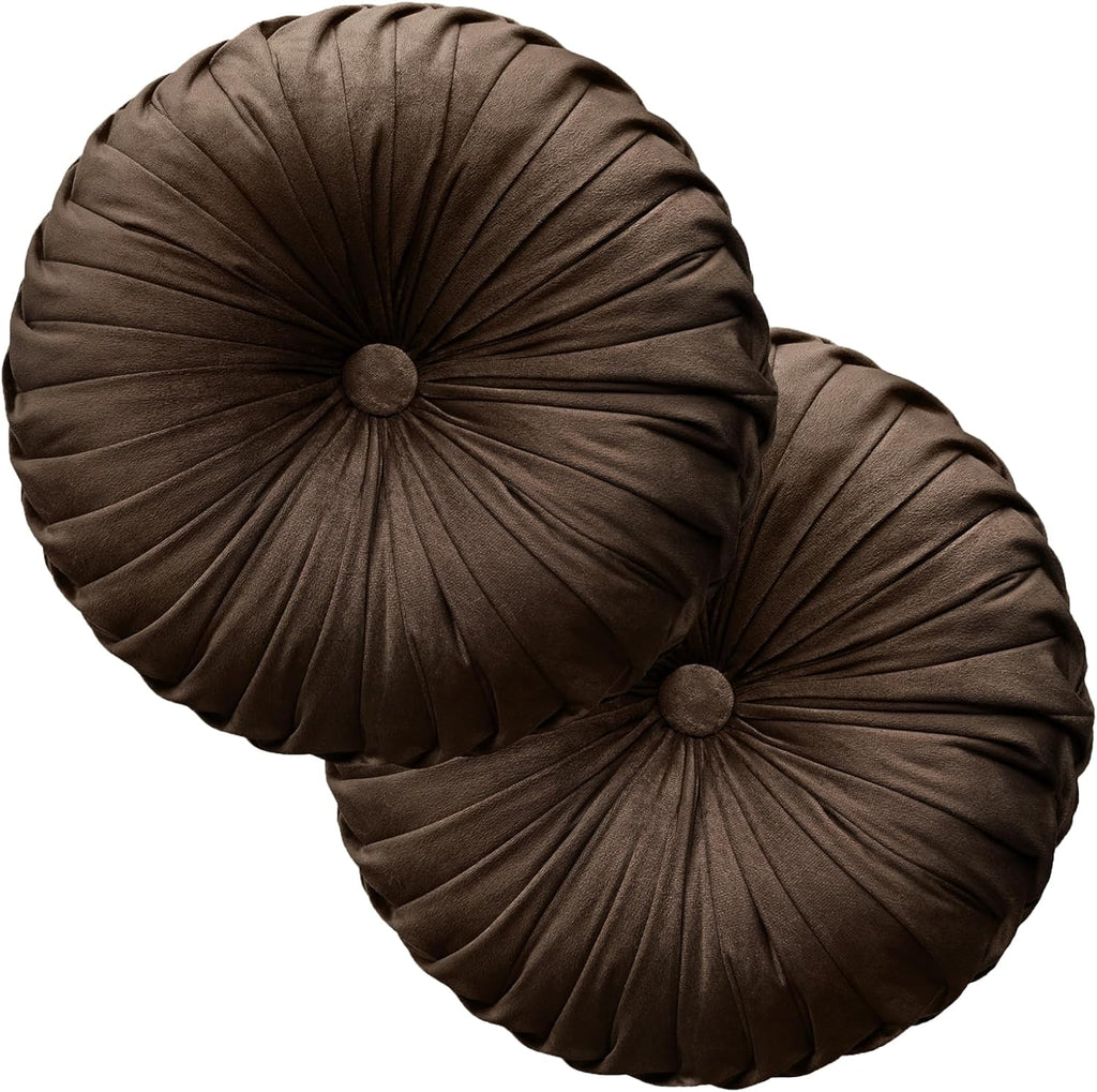2 Pcs Round Throw Pillows Decorative Pumpkin Velvet Boho Pleated Bed Pillows Back Support for Couch Chair Dorm Car 14.96'' (Brown)