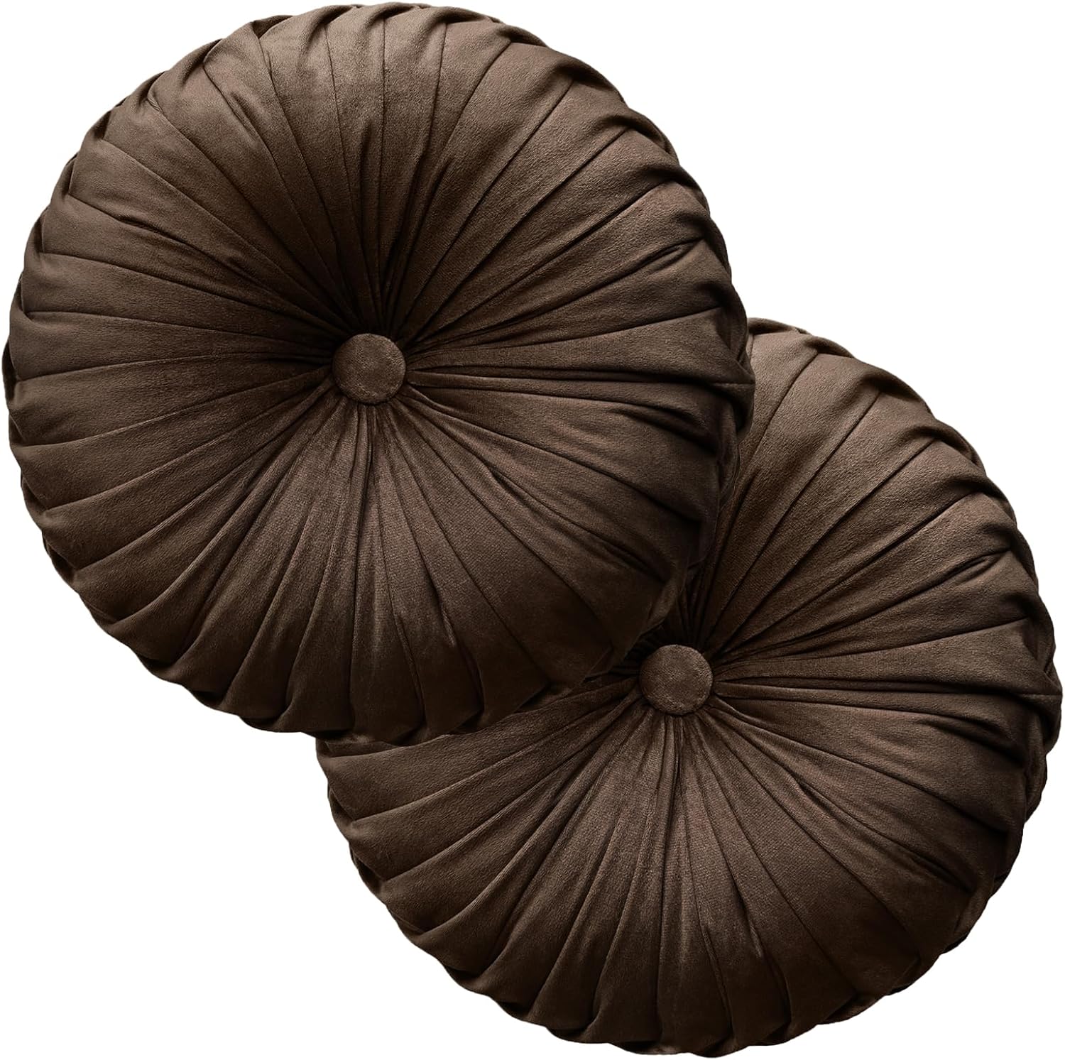 2 Pcs Round Throw Pillows Decorative Pumpkin Velvet Boho Pleated Bed Pillows Back Support for Couch Chair Dorm Car 14.96'' (Brown)