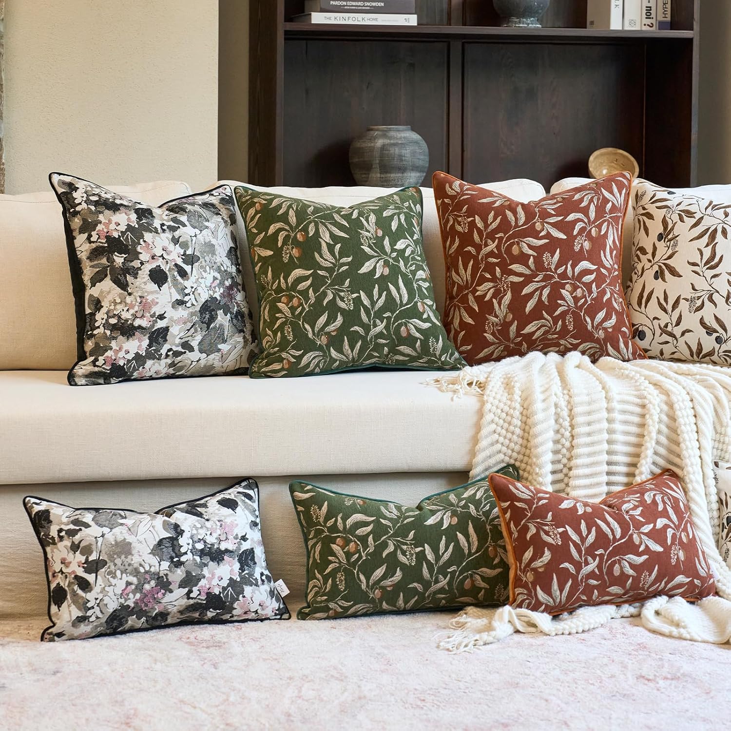 Alerfa Green Floral Throw Pillow Cover 12 x 20 Inch Rectange Luxury Decorative Lumbar Pillow Cover for Couch Living Room Bedroom