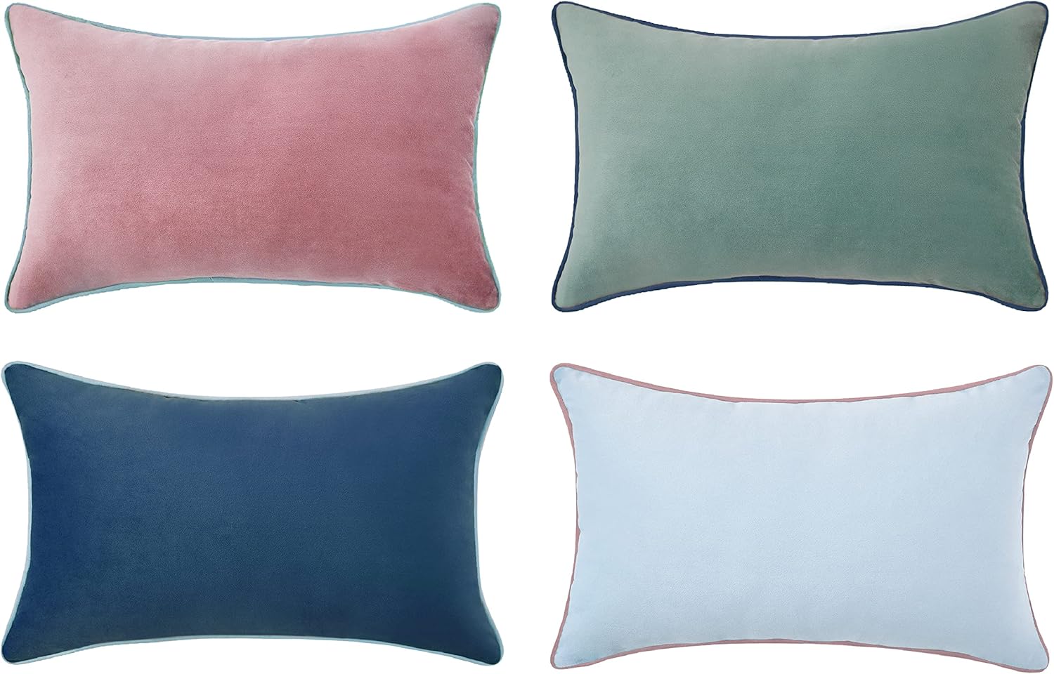 MONDAY MOOSE Decorative Throw Pillow Covers Cushion Cases, Set of 4 Soft Velvet Modern Double-Sided Designs, Mix and Match for Home Decor, Pillow Inserts Not Included (12x20 inch, Pink/Blue)