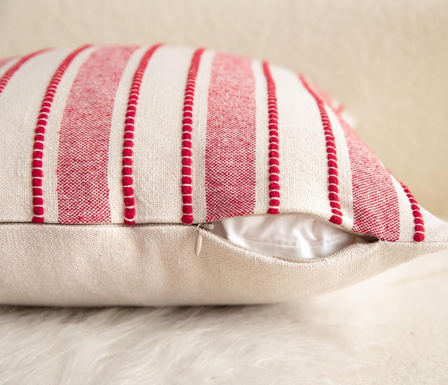 Christmas Pillow Covers, Boho Textured Red Pillow Case, Pillow Covers 12 x 20 Inch Set of 2 Christmas Decorative, Chair Sofa Bedroom Living Room Home Holiday Decor Cushion Case