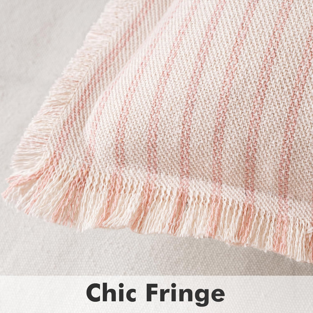 MIULEE Pack of 2 Pink Pillow Covers 20x20 Inch Striped Farmhouse Couch Spring Throw Pillow Covers with Fringe Chic Cotton Decorative Cushion Covers for Sofa Living Room Bed Outdoor Home Decor