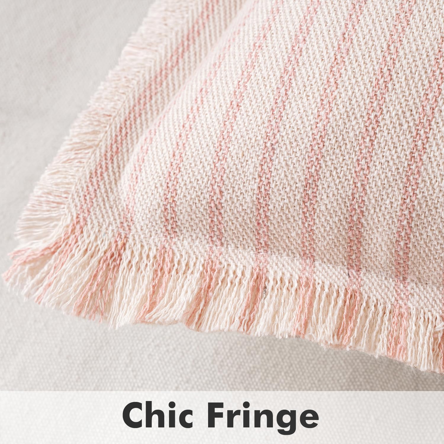 MIULEE Pack of 2 Pink Pillow Covers 24x24 Inch Striped Farmhouse Couch Throw Pillow Covers with Fringe Chic Cotton Decorative Cushion Eruo Sham for Sofa Living Room Bed Outdoor Home Decor