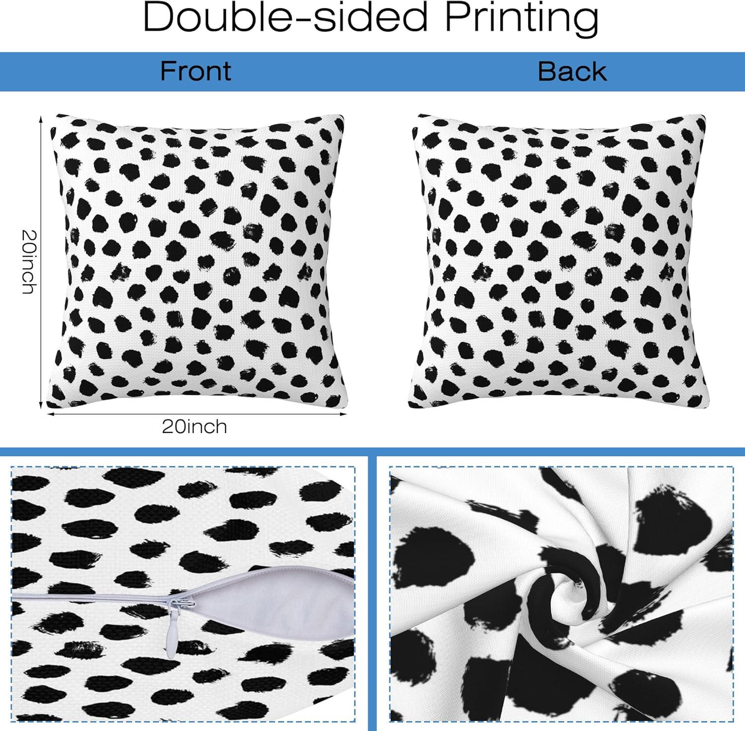 White and Black Spot Throw Pillow Covers Set of 2 Polka Dot Pillow Covers 20x20 Inch Modern Farmhouse Home Decorative Pillow Cases Cushion Cover for Sofa Living Room Office