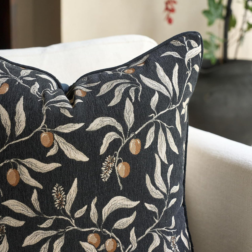 Alerfa Black Floral Throw Pillow Cover 18 x 18 Inch Sqaure Luxury Decorative Pillow Cover for Couch Living Room Bedroom