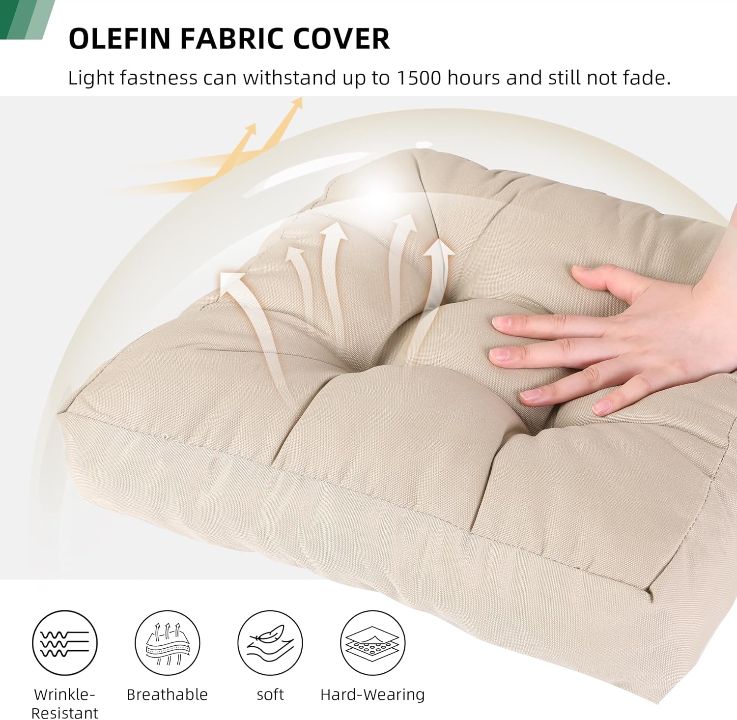 RACE LEAF 4 Pack 17x17 Inch Patio Chair Cushions, Memory Foam Seat Cushions Waterproof with Tufted Design & Non-Slip Backing (Khaki)