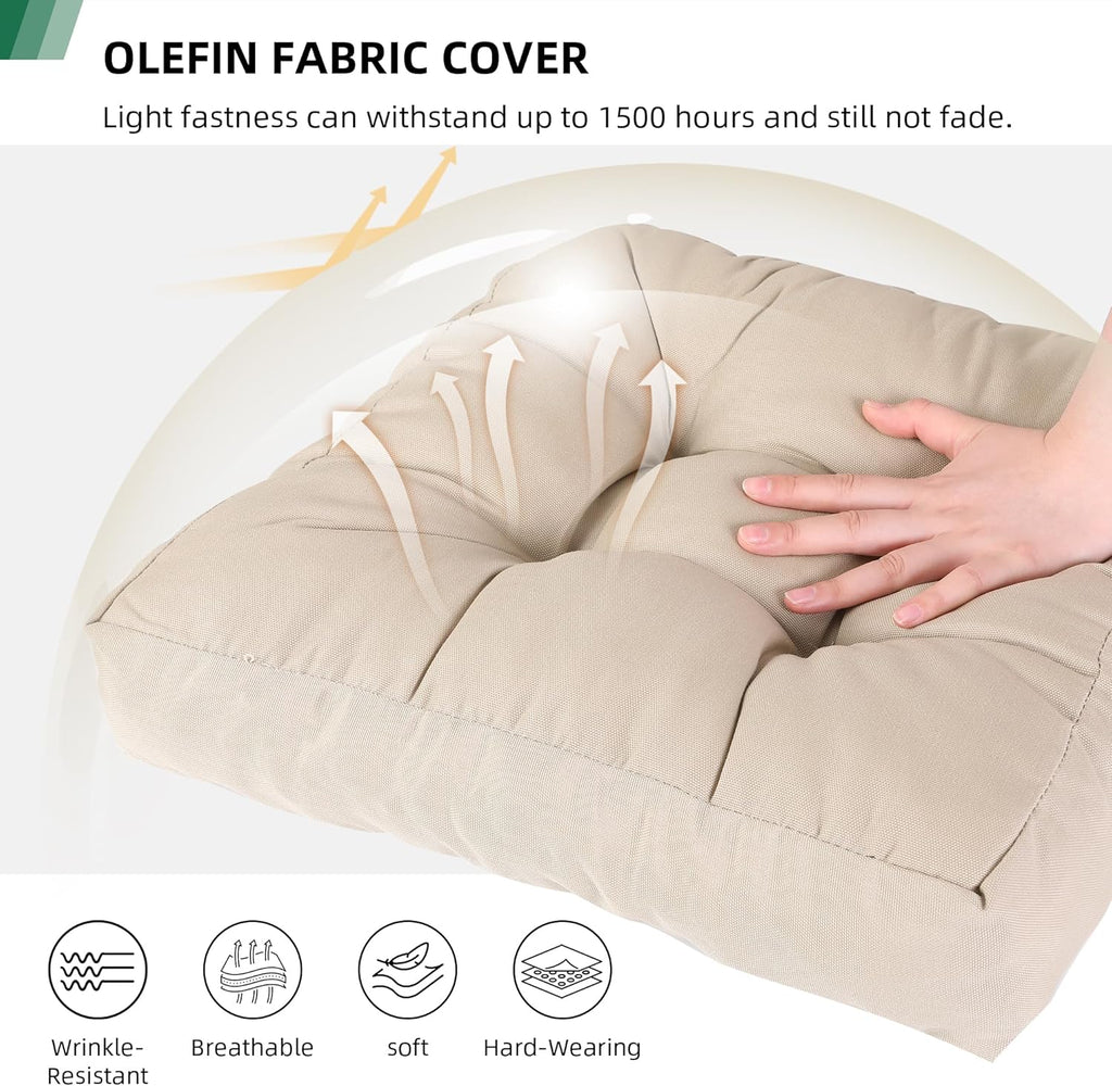 RACE LEAF 17" x 17" Patio Chair Cushions Khaki - Outdoor/Indoor Tufted Memory Foam Chair Pads Set of 2, Water-Resistant Olefin Chair Seat Cushion Non-Slip Backing