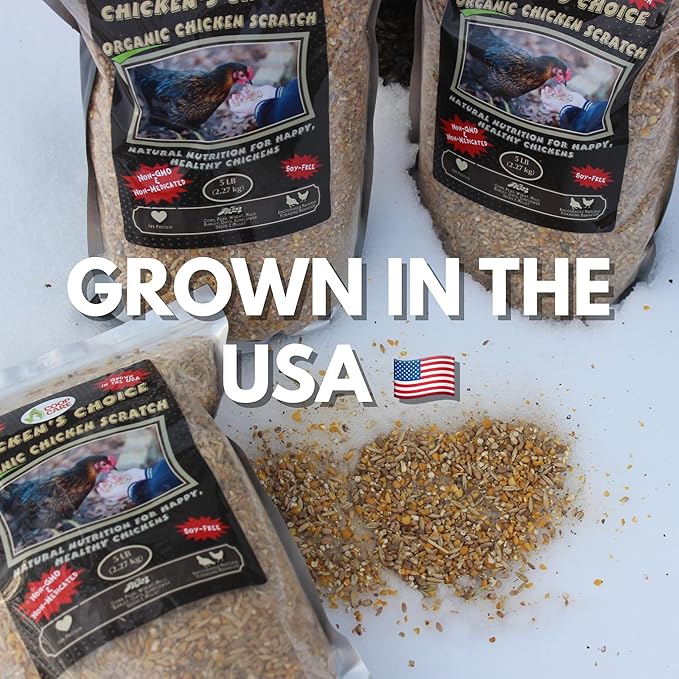 Chicken’s Choice Organic Chicken Scratch 5 lb Bag. Organic 5 Grain High Protein Premium Scratch Grain Treats & Food For Poultry, Duck & other Birds - Non-Gmo Chicken Feed, Soy Free Natural Ingredients