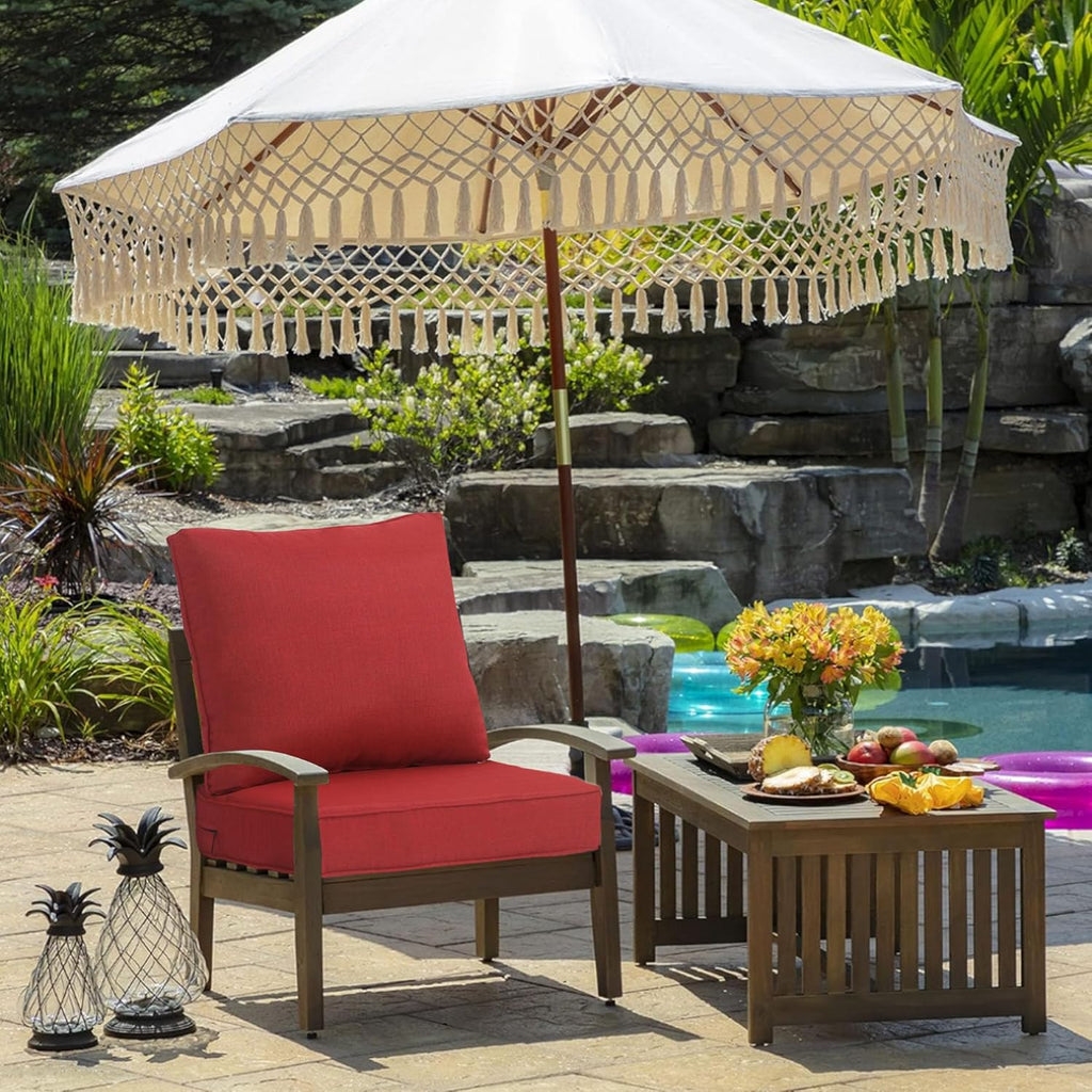 23.5x25 inch Outdoor/Indoor Deep Seat Patio Cushions Set of 2 Deep Seat Bottom Resilient Foam Filling Water Repellent Stain-Resistant UV Resistant Weather Resistant Chili