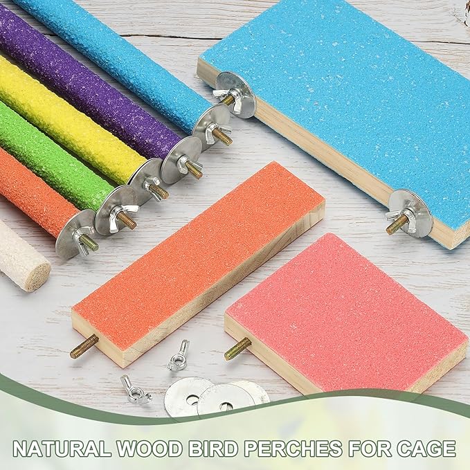 Bird Perch Stand, Wooden Parrot Perch Stand Toy, Paw Grinding Stick, Bird Cage Accessories, 6 x 3.15in (Pink, 2 Pcs) Birds Toys Intended for Cage/Parakeets/Conure/Budgie