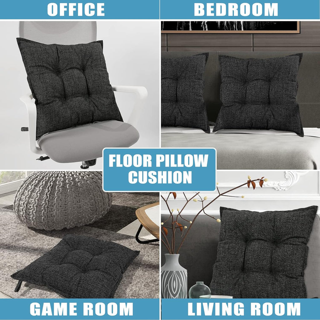 SINSOSSO Large Floor Pillow 22", Thickened Bite-Size Memory Foam Square Non-Slip Cushion for Office Back Support/Indoor Yoga/Chair Seat, Fashionable Color-Blocked Fabric & Washable, Black, 1 PCS