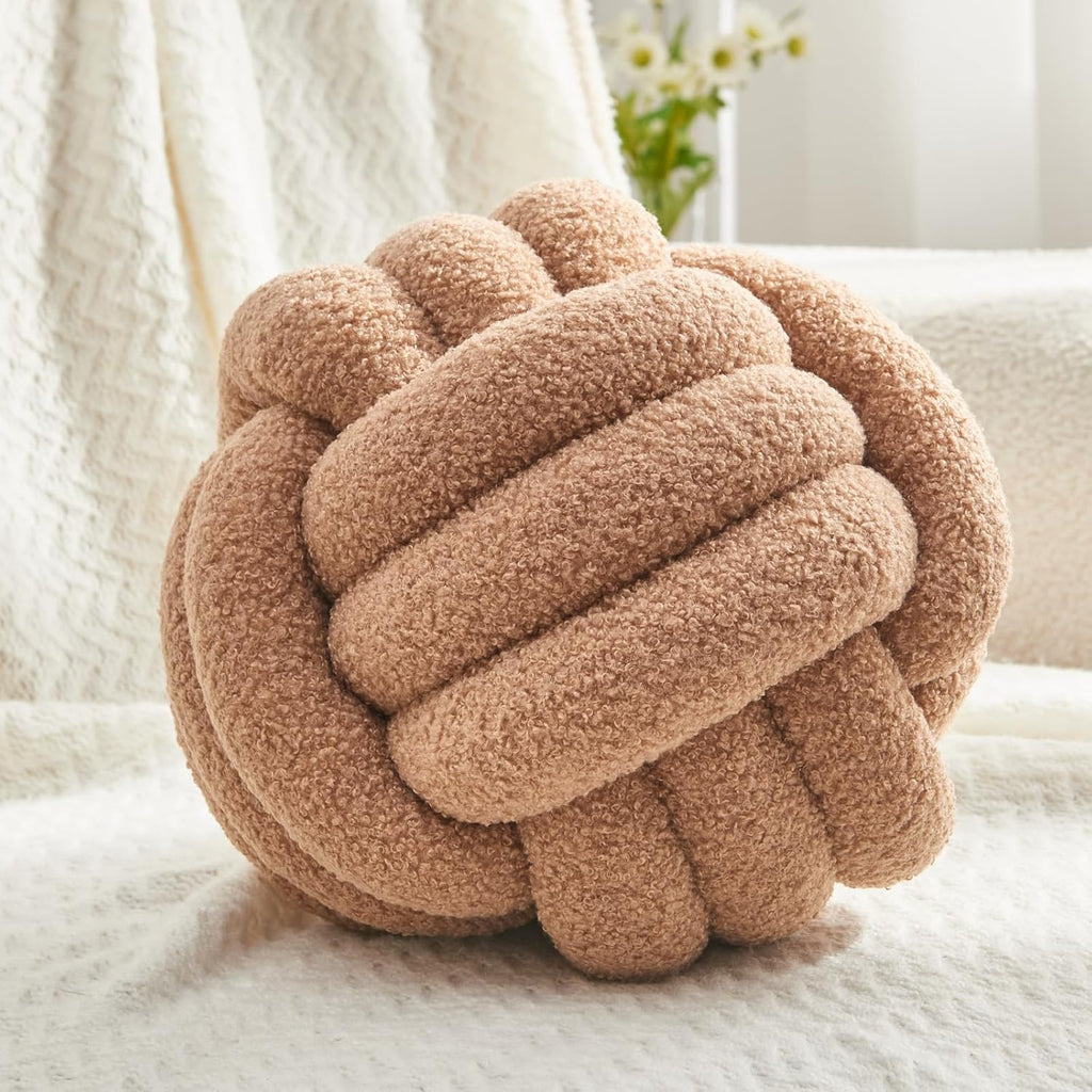 Petrella Knot Pillow Ball Round Throw Pillows Home Decor Cushion Decorative Aesthetic Throw Pillows，Lambswool Khaki 13inch