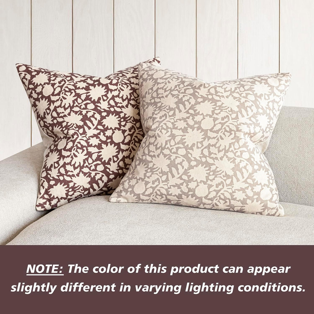 Foindtower Set of 2 Decorative Neutral Floral Throw Pillow Covers Accent Farmhouse Cushion Covers Boho Vintage Pillowcase for Couch Sofa Bedroom Living Room Home Decor,20×20 Inch,Wine Red