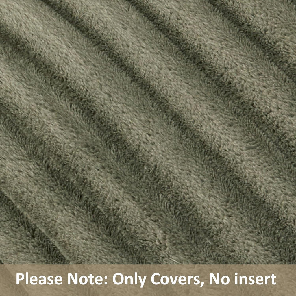 Kevin Textile Soft Plush 12x20 Inch Lumbar Pillow Cover 1 Pack, Luxury Fluffy Faux Fur Striped Flannel Rectangle Cushion Case for Couch Sofa Chair Bed Home Decor, Olive Green