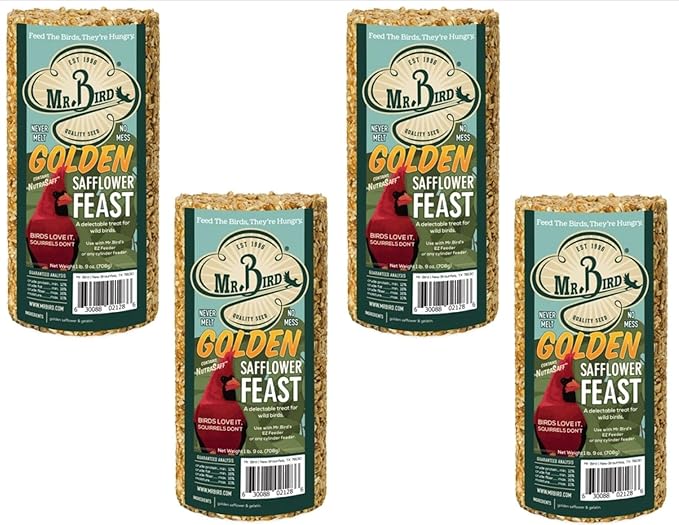 4-Pack of Mr. Bird Golden Safflower Feast Small Wild Bird Seed Cylinder 25 oz.