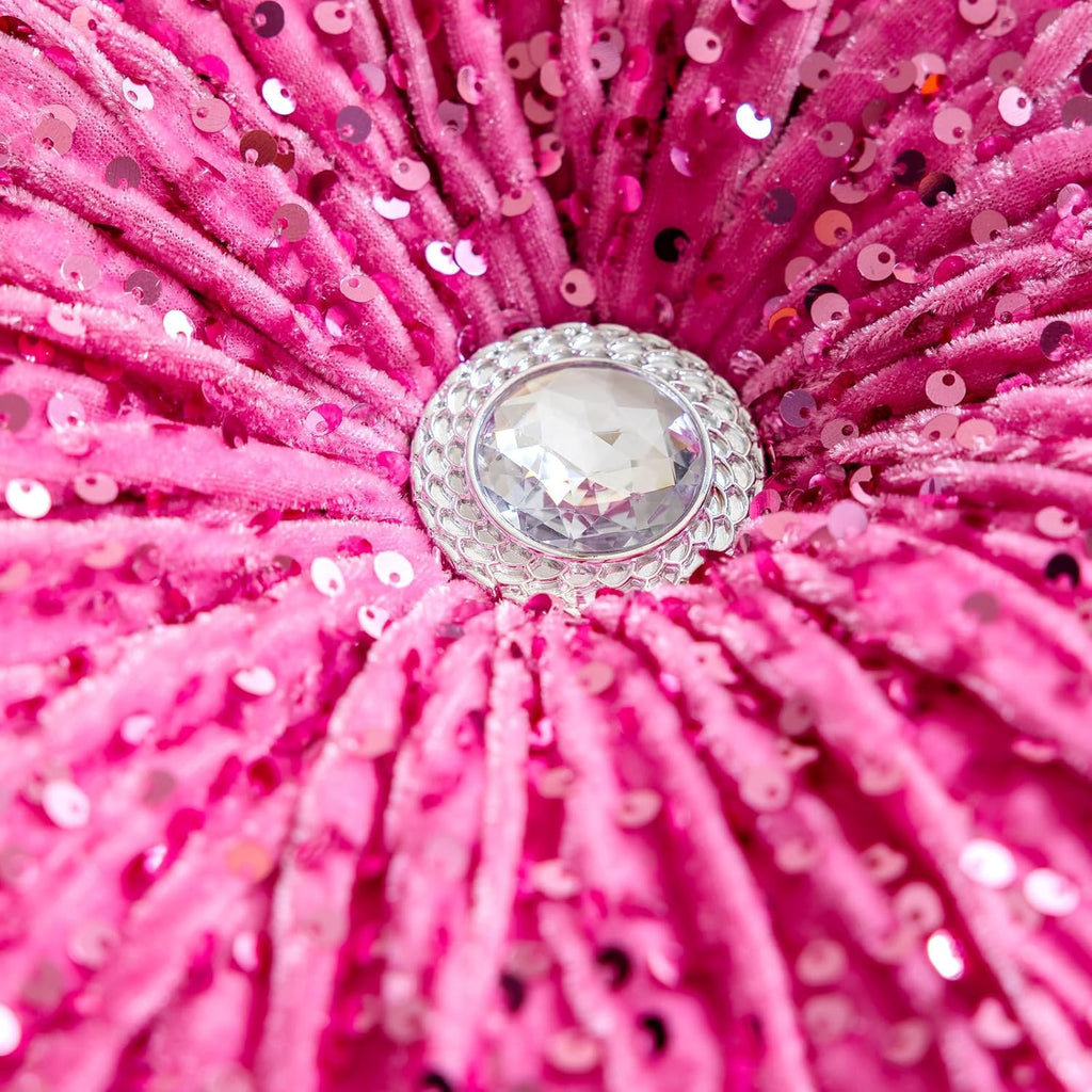 Round Throw Pillow, 13.7" Soft Glitter Sequin Pleated Pumpkin Decorative Round Pillow Circle Floor Pillow Cushions for Sofa Bed Chair Living Room Floor Home Decoration, Rose Red