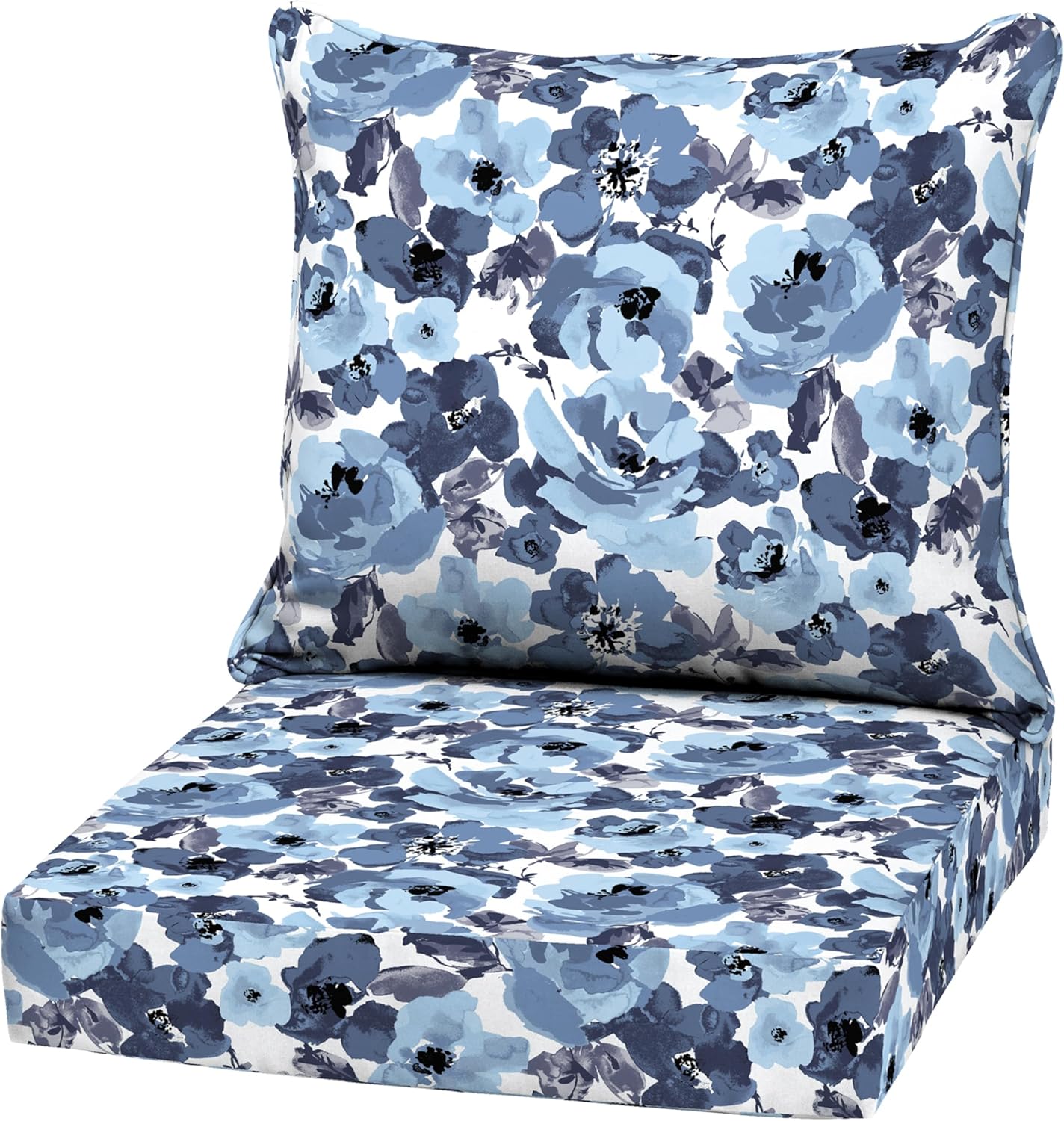 Arden Outdoor Deep Seat Cushion Set, 22 in x 24 in, Weather-Proof, Rain-Proof, Fade Resistant Patio Cushion Blue Garden Floral