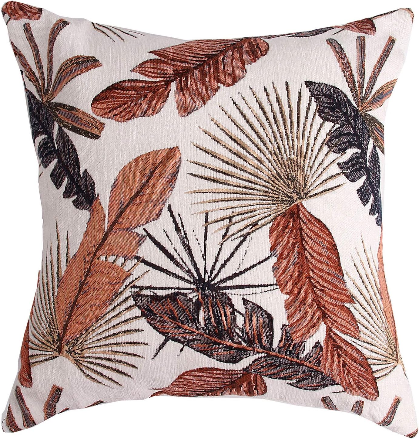 Yeiotsy Decorative Cushion Cover, Tropical Leaf Throw Pillow Cover Jacquard Chenille (Brick Red, 18 x 18 Inches)