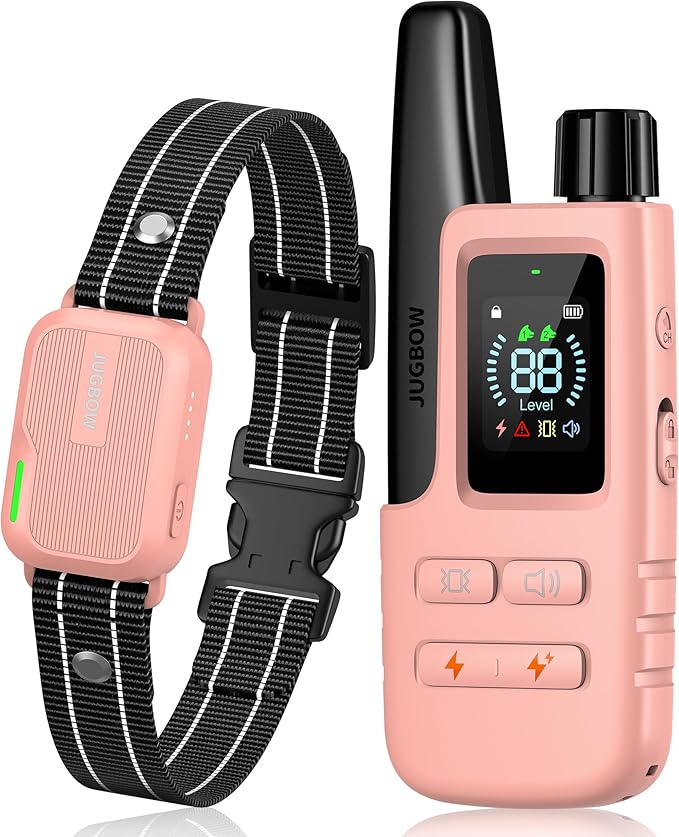 Jugbow Dog Shock Collar - 4200FT Dog Training Collar with Remote Innovative IPX7 Waterproof with 4 Training Modes, Rechargeable E-Collar for All Breeds Pink