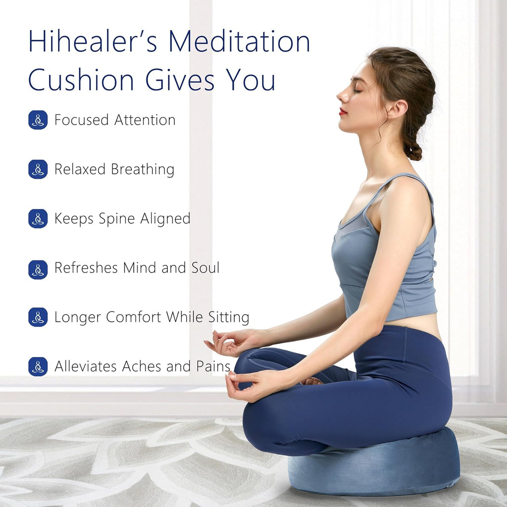 Hihealer Meditation Cushion, Traditional Tibetan Meditation Pillow Velvet Cover - Large Floor Cushion Seating for Adults - Yoga Buckwheat Bolster for Women、Moms