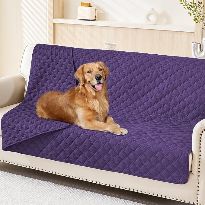 Smiry Waterproof Dog Bed Cover Pet Blanket, Soft Washable Dog Blanket for Furniture Bed Couch Sofa Reversible, Checkered (68"x82", Purple/Purple)