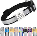 GoTags Reflective Personalized Dog Collar with Nameplate, Adjustable Dog Collar with Custom Engraved Steel Slide On Pet ID Tag, Silent, No Noise Dog Tag for Large Medium or Small (Black, Medium)