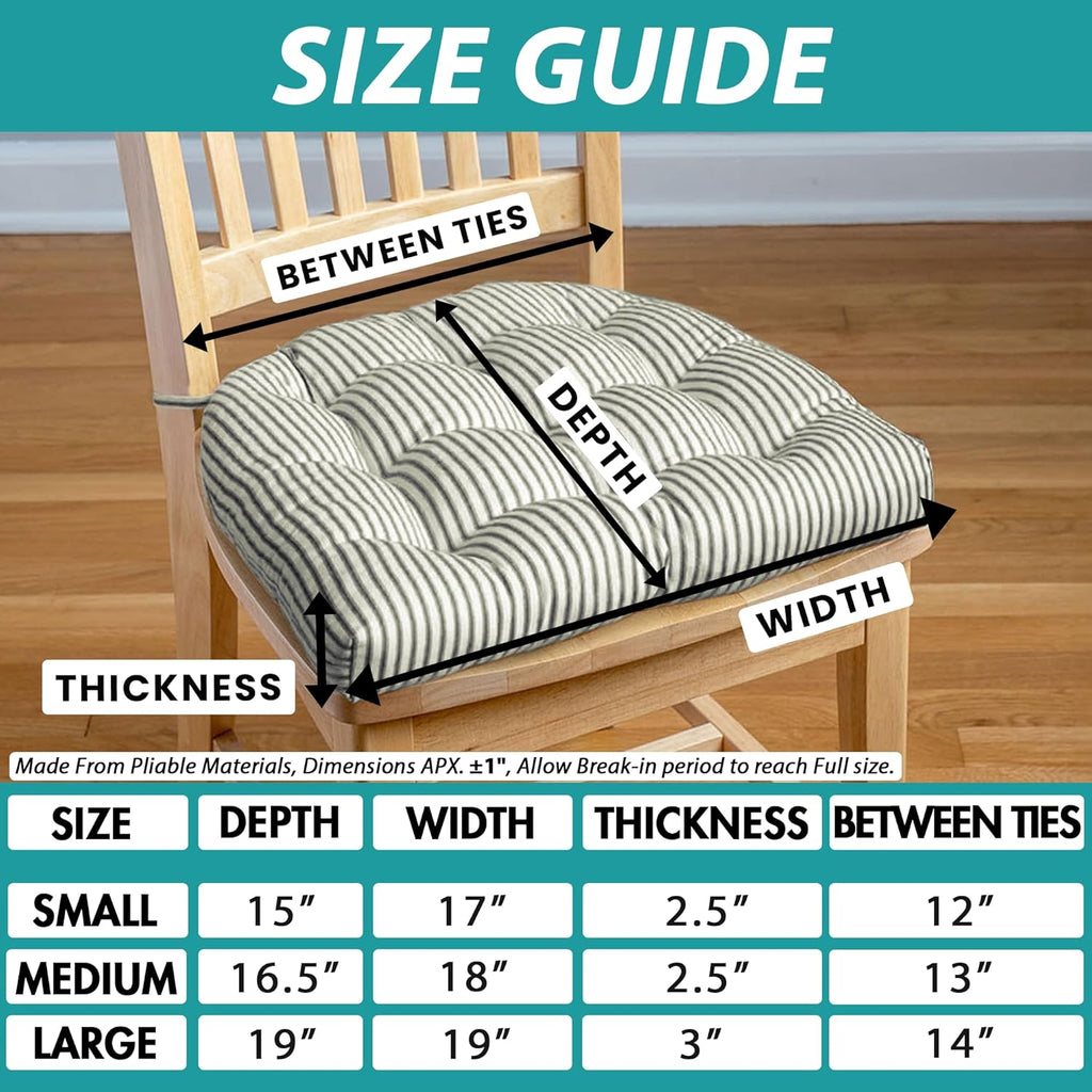 Barnett Home Decor Chair Cushions for Dining Chairs - 15x17 Kitchen Chair Cushions - Machine Washable, 100% Cotton, Made in USA - Latex Foam Chair Pads - Farmhouse Check Black and White Pack of 4