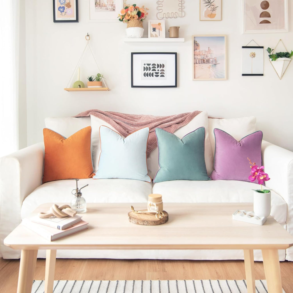 MONDAY MOOSE Decorative Throw Pillow Covers Cushion Cases, Set of 4 Soft Velvet Modern Double-Sided Designs, Mix and Match for Home Decor, Pillow Inserts Not Included (20x20 inch, Purple/Teal)