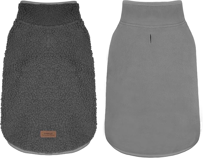 cyeollo Small Dog Coat, Sherpa Dog Winter Coat Reversible Warm Fleece Dogs Jackets Sweater Vest for Small Dogs Male with Leash Hole, Soft Cold Weather Pet Clothes, Dark Grey L