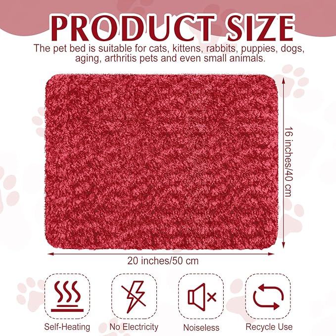 4 Pack Self Warming Cat Bed Indoor Self Heating Dog Cat Pad Washable Thermal Pet Kennel Pad Crate Bed Mat Reflect Body Heat for Outdoor (Red,16 x 20 Inch)