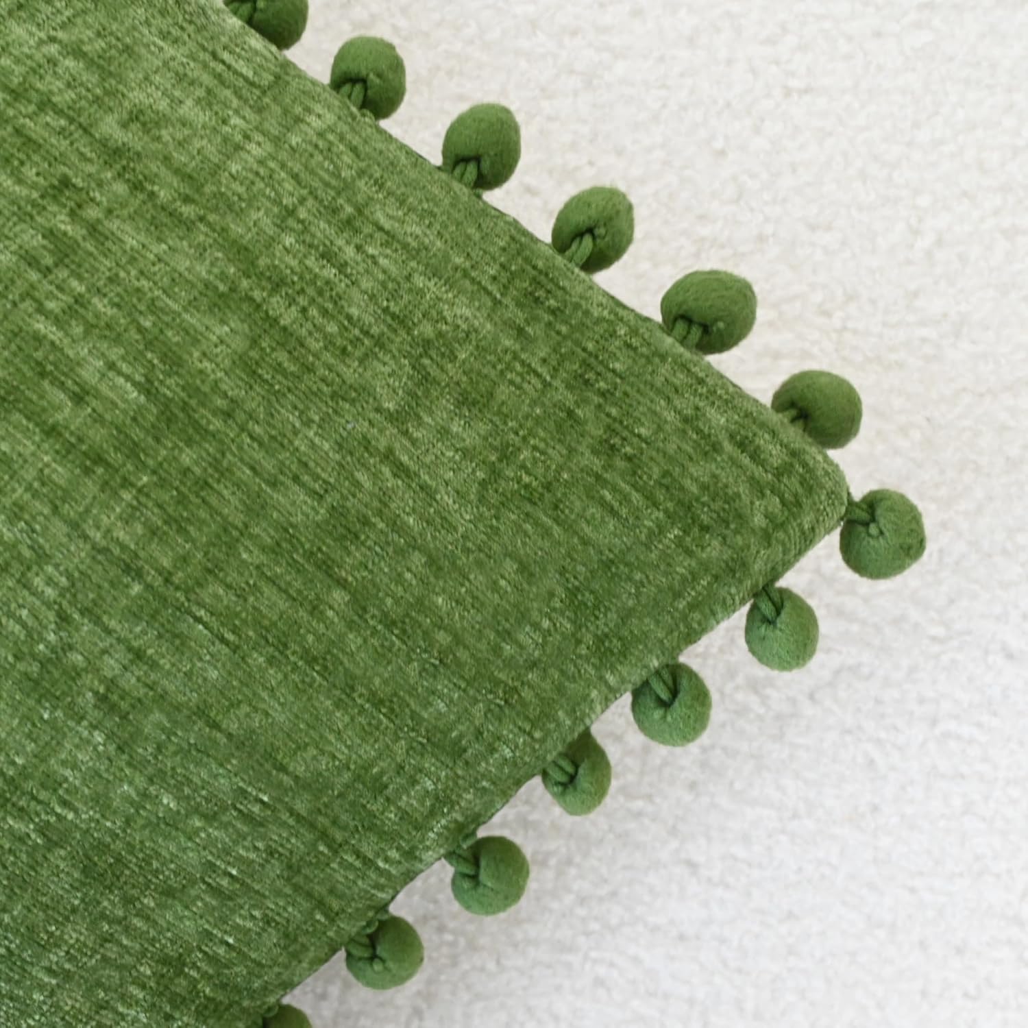 CaliTime Throw Pillow Covers Decorative 18 X 18 Inches Pack of 2 Cozy Solid Dyed Soft Chenille Cushion Cases with Pom Poms for Couch Sofa Bed Living Room Home Forest Green