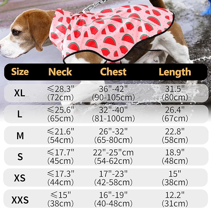 Mile High Life Dog Raincoat, Adjustable Waterproof Reflective Rain Jacket for Small Medium Large Dogs, Lightweight Breathable Pet Rain Coat with Leash Hole(Pink Watermelon,S Chest 22-25")