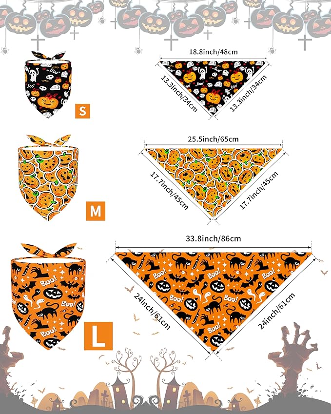 PET SHOW 100 Pack Halloween Extra Small Dog Bandanas Bulk Seamless Pumpkin Triangle Bibs Scarves XS for Puppies Cats Adjustable Grooming Kerchiefs for Girl Boy Pets Costume Accessories (Small)