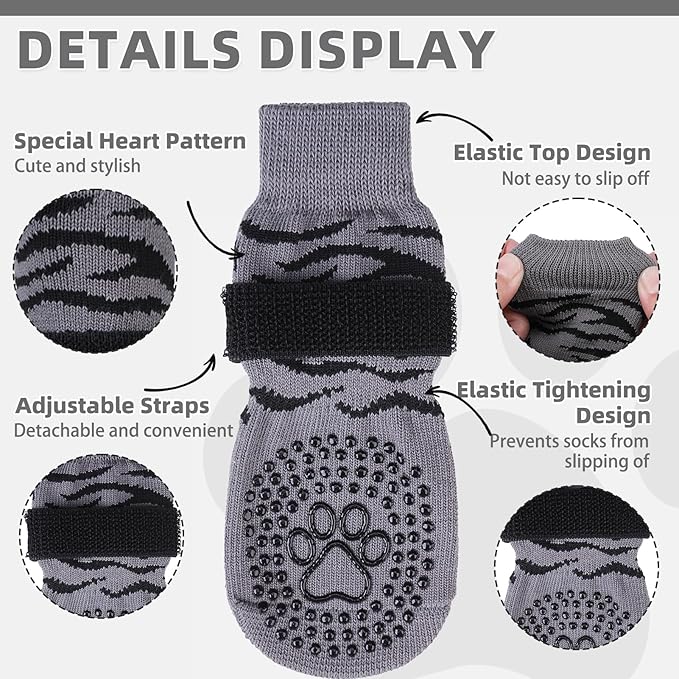 KOOLTAIL Dog Socks for Hot/Cold Pavement to Prevent Licking Paws,Dog Boots&Paw Protector for Hardwood Floors Anti Slip,Traction Control No Twist Grip Booties for Small Medium Large Senior Dogs L