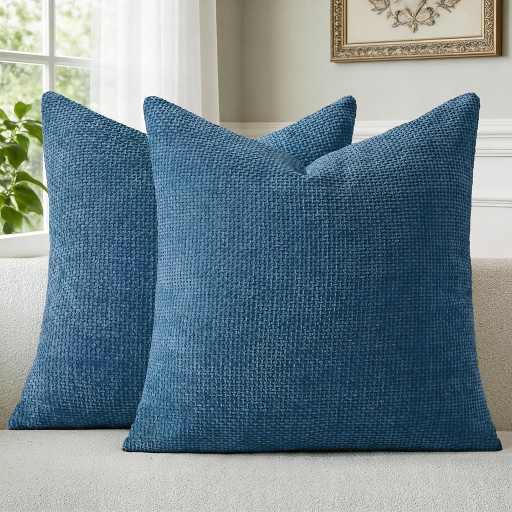 a moment Ocean Blue Chenille Throw Pillow Covers 18x18 Inch Pack of 2 Modern Decorative Throw Pillow Covers Farmhouse Cross Covers Home Decor for Sofa Bedroom Living Room