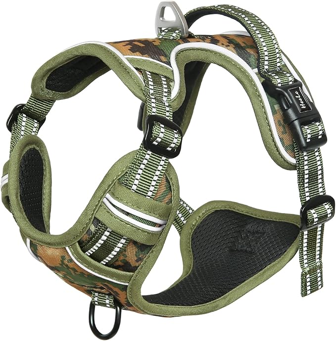 HEELE Dog Harness, No Pull Adjustable Padded Reflective Harness for Small Medium Large Dogs with Handle for Walking Training, Camo Green, S
