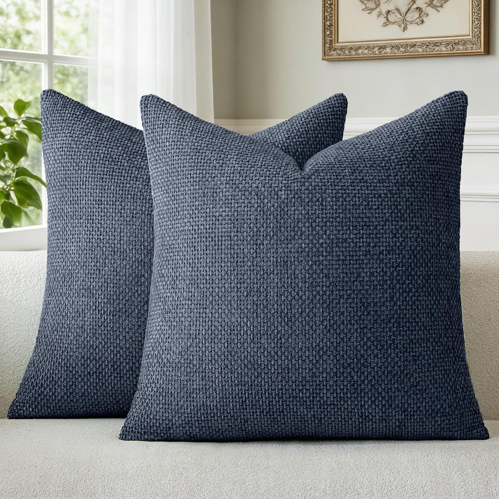a moment Dark Blue Chenille Throw Pillow Covers 18x18 Inch Pack of 2 Modern Decorative Throw Pillow Covers Farmhouse Cross Covers Home Decor for Sofa Bedroom Living Room