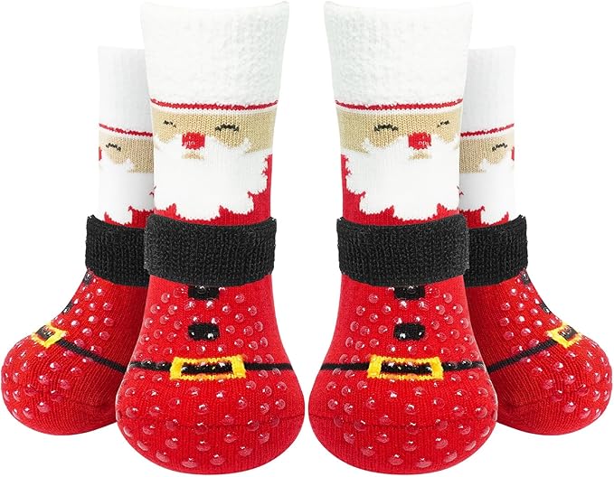 EXPAWLORER Christmas Anti-Slip Soft Dog Socks for Hardwood Floor,Warm Dog Shoes,Paw Protectors for Cold Pavement,Prevent Licking,Traction Control for Small Medium Large Senior Dogs
