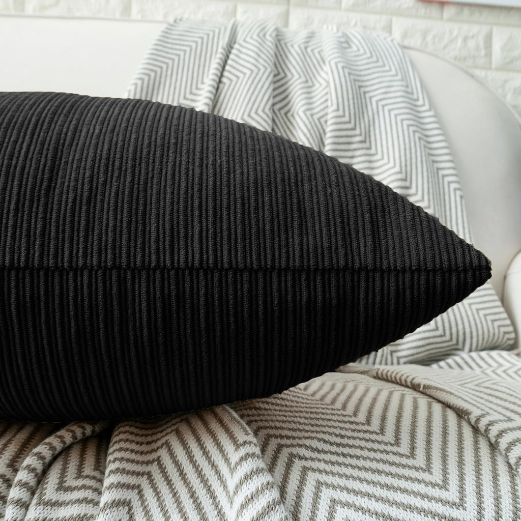 HWY 50 Black Chenille Throw Pillow Covers 16x16 Inch with Triple Buttons, Soft Farmhouse Accent Decorative Cushion Cases for Couch Sofa Bed Bedroom Pack of 2