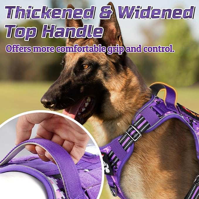 rabbitgoo Tactical Dog Harness Medium Sized Dog, No Pull Military Service Vest with Handle & Molle, Easy Control for Training Walking, Adjustable Reflective Straps, Purple Camo, M