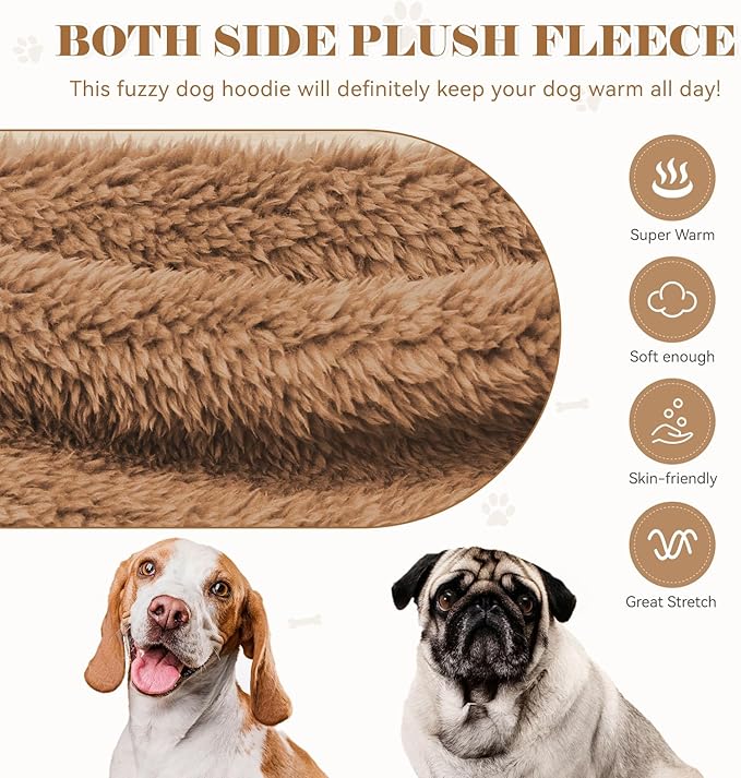 Fuzzy Dog Hoodie Dog Sweaters for Large Dogs Soft Double-Sided Plush Fleece Pet Sweater Pet Clothes Coats Hoodie Sherpa Hooded Sweatshirt(Coffee-L)