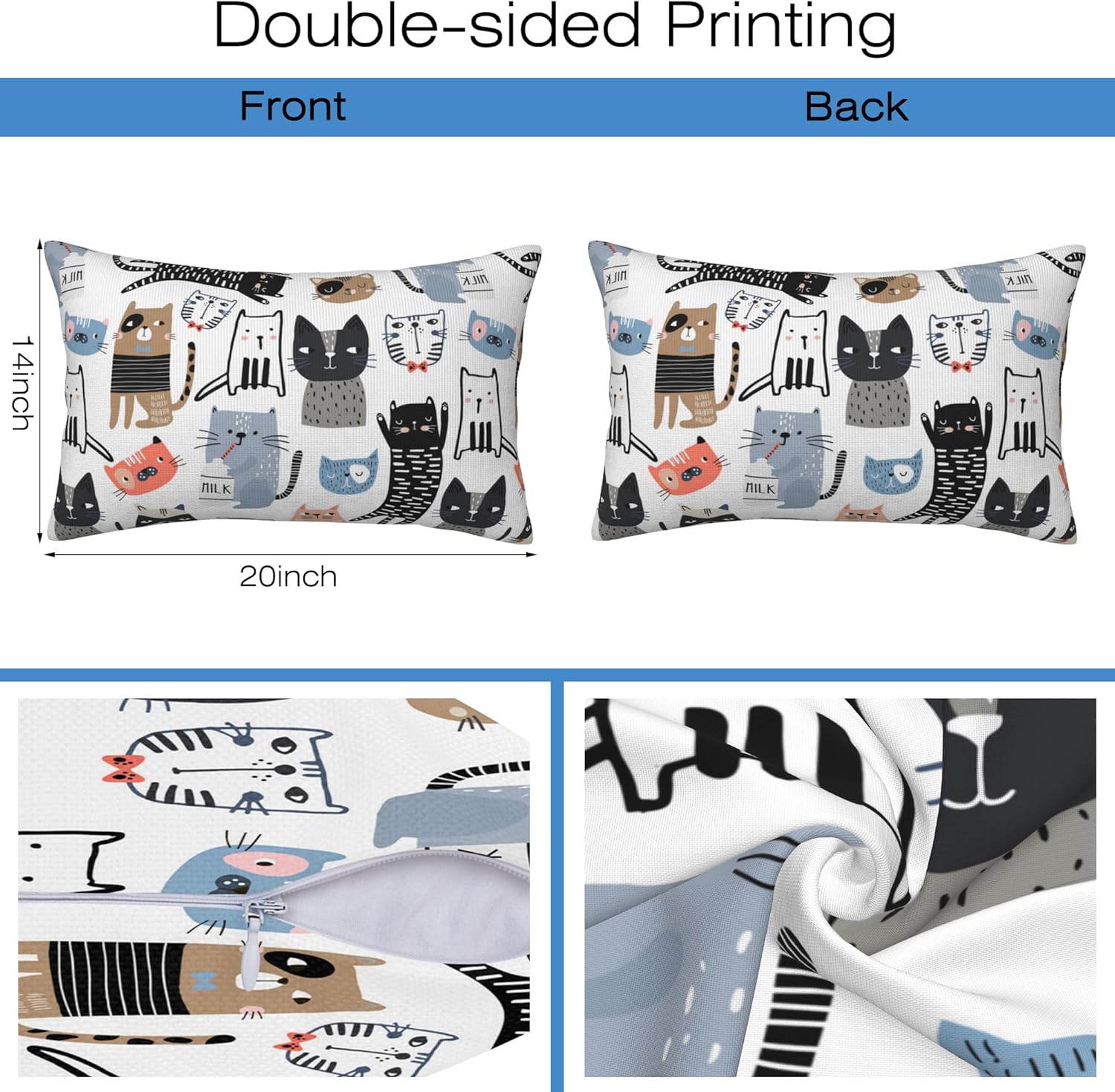 Throw Pillow Cover Case Funny Cats Pillow Covers 20x12 Inch Set of 2,Soft Decorative Throw Pillow Case for Living Room Bedroom Sofa Couch Cushion Covers