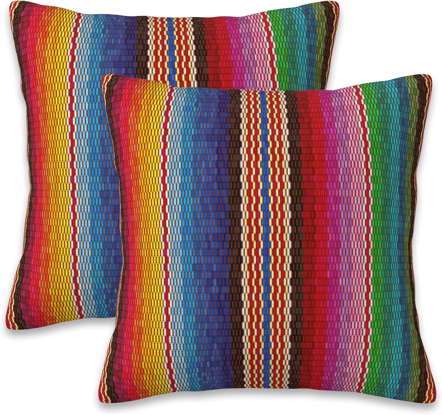 Throw Pillow Covers Blanket Stripes Pillow Covers 18x18 Inch Set of 2 Colorful Mexican Stripes Throw Pillows Decorative Pillow Cases Cushion Covers for Bedroom Livingroom Sofa Farm House