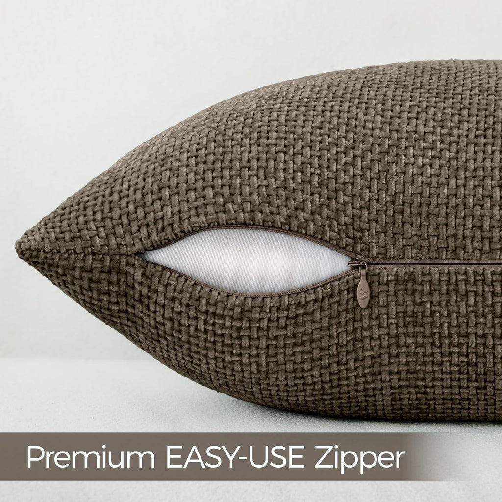 a moment Dark Brown Chenille Throw Pillow Covers 18x18 Inch Pack of 2 Modern Decorative Throw Pillow Covers Farmhouse Cross Covers Home Decor for Sofa Bedroom Living Room