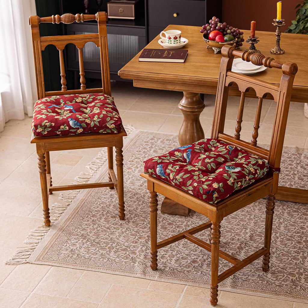 vctops Farmhouse Bird Print Chair Cushions with Ties U-Shaped Soft Comfortable Chair Pads Non Slip Seat Cushions for Indoor Dining Room and Kitchen Chairs (Red,16"x16")