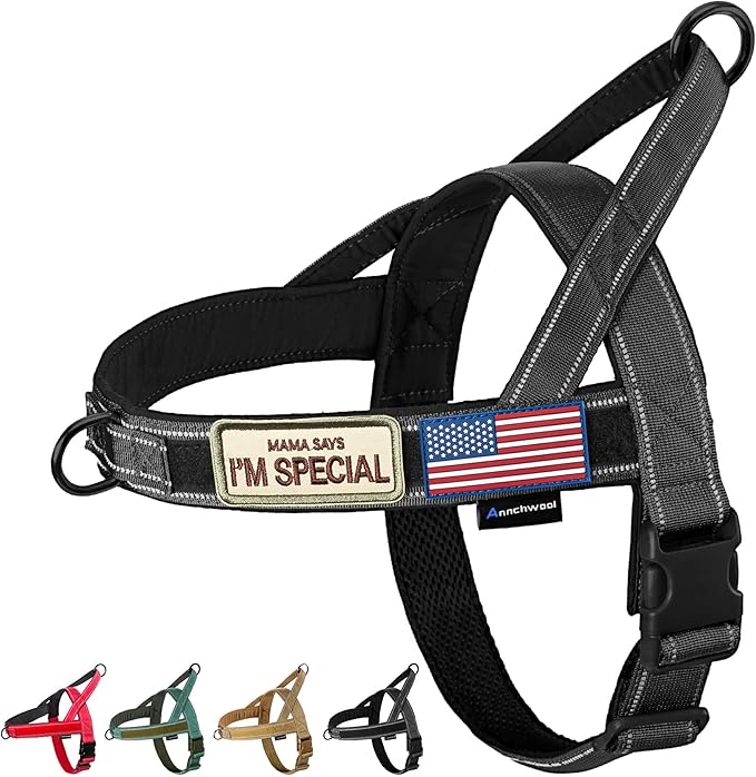 Annchwool No Pull Dog Harness with Soft Padded Handle,Reflective Strip Escape Proof and Quick Fit to Adjust Dog Harness,Easy for Training Walking for Small & Medium and Large Dogs(Black,S)