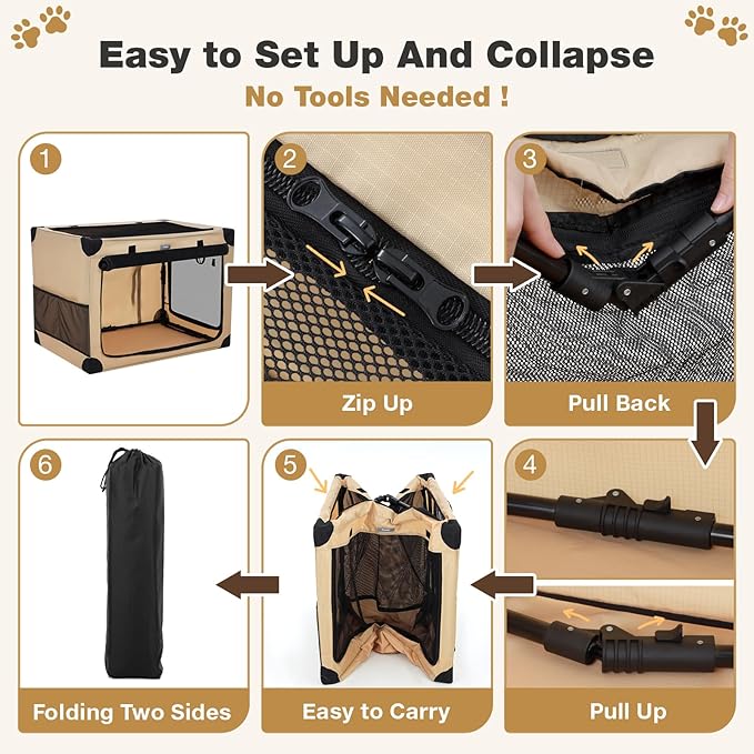 38 Inch Collapsible Travel Dog Crate for Large Dogs, Portable 4-Door Foldable Soft Kennel with Mat and Durable Mesh Windows for Car & Outdoor, with Storage Bag