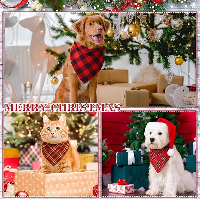 100 Pcs Christmas Dog Bandanas Bulk Xmas Red Plaid Bandanas Soft Triangle Bibs Adjustable Scarf for Small Medium Large Pets